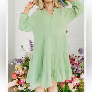 NWT! Easel Sage Green Cotton Tiered Mini Dress Large